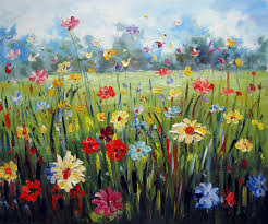 Relative chiefly to picturesque beauty; Flower Field 201 Painting By Greg Leander Artmajeur
