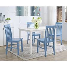 Fingerhut Walker Edison Greyson 5 Pc Dining Set White And Powder Blue Dining Room Sets Round Wood Dining Table Round Dining Table Sets
