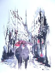 Love Rain Romance Quot Rainy Day In Paris Quot Original Watercolor Painting Contemporary Moder Modern Art Paintings Modern Watercolor Paintings Art Painting