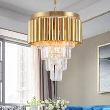 Gold Tube Hanging Pendant Lights Modern Multi Tier Crystal Hanging Chandelier For Living Room Takeluckhome Com