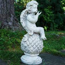 Our design toscano exclusive cherub sculpture is cast in quality designer resin and handpainted one piece at a. Northlight Cherub Angel Sitting On Finial Outdoor Garden Statue Reviews Wayfair