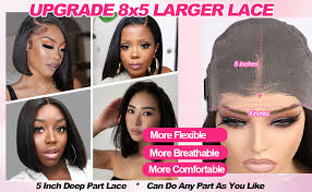 Amazon.com : YMYHAIR Straight Black Bob Wig Human Hair Pre Plucked 5x8 Wear  and Go Glueless Wigs Bob Pre Cut Frontal HD Lace Closure Wigs Human Hair ...