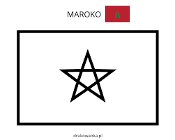 Flaga maroka jest ciemnoczerwona (kolor ten symbolizuje szarifów, czyli władców mekki) z umieszoną pośrodku zieloną pieczęcią salomona, czyli pięcioramienną gwiazdą. Kolorowanka Flaga Maroko Do Druku I Online