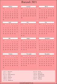 It falls on the first day of shawwal (tenth month of the islamic calendar), after the completion of the month long fast of ramadan. Printable Burundi Calendar 2021 With Holidays Public Holidays