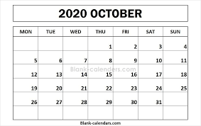 Printable October 2020 Calendar Monday Start Printable Calendar Template 2021 Calendar Calendar Template