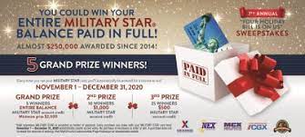 • two rewards points per dollar on purchases and a $20 rewards card after every 2,000. Military Star Card Brings Joy With Seventh Annual Your Holiday Bill Is On Us Sweepstakes The Exchange Newsroom