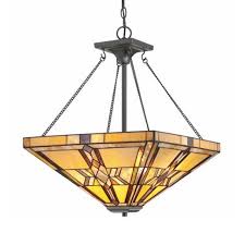 Shop allen + roth bristow mission bronze traditional clear glass globe mini pendant light in the pendant lighting department at lowe's.com. Mission Style Tiffany Stained Glass Inverted Hanging Light For Living Room Restaurant 2 Sizes For Choice Beautifulhalo Com