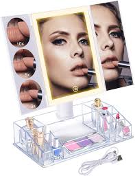 💥 (AD) Trifold Makeup Mirror with Lights and Magnification and Clear  Cosmetic Storage Organizer! 50% use KSXWVWLP  https://joylink.io/advantageous-touch-mirror