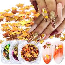You can try taping off the rest of your nail and applying top coat only on a certain section. 3 Colors Of 3d Diy Holographic Fall Leaves Leaf Nails Glitter Nail For Sale Online Ebay