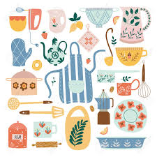 set of ceramic kitchen utensils and