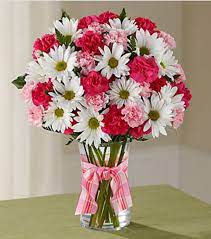 Click here to order flowers for any occasion! Vase Of Pink Carnations Daises And Mini Roses In A Vase In Hampton Falls Nh Flowers By Marianne Valentines Flowers Flower Arrangements Birthday Flowers