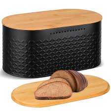 Amazon.com: Hossejoy Panera de metal con tapa reversible de corte de bambú,  contenedor de almacenamiento de pan para encimera de cocina, moderno ...