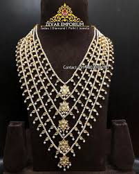 22ct Gold Satlada Haar In Five Layers Of Diamond Polki Drops Pearl Necklace Designs Bridal Fashion Jewelry Bridal Jewelry Sets