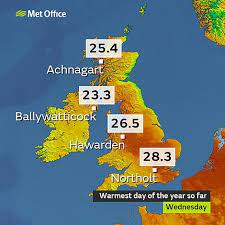 Previously, 30.8c was the highest temperature recorded in northern ireland. Uk Weather Britain Is Set For Another Day Of 82f Sunshine Trends Wide