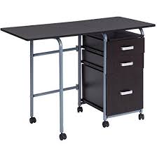 Brown Rolling Folding Computer Desk 3 Drawers Ample Storage Space Laptop Notebook Workstation Study Writing T Desk Space Saving Furniture Folding Computer Desk
