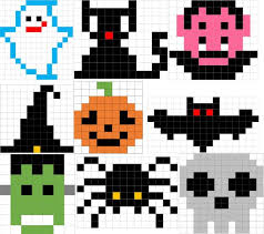 10 Schede Facili Per La Festa Di Halloween In Pixel Art Il Cappello Da Strega Il Fantasma Frankenstein Il Gatto Nero Il Pipistrello Il Ragno Il Teschio Disegni Di Halloween