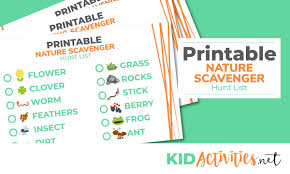 For each piece of paper/trash they pick up off the floor of the bedroom = 1 point, or 10 pieces of trash = 1 point. Printable Nature Scavenger Hunt List 121 Nature Items Kid Activities