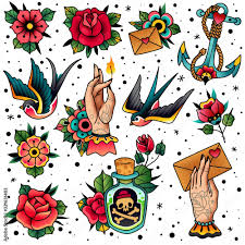 Old school traditional tattoo set Stock Vector | Adobe Stock