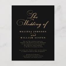 Elegant Gold Black Wedding Invitation Postcard Zazzle Com Black Wedding Invitations Typography Wedding Invitations Black Gold Wedding