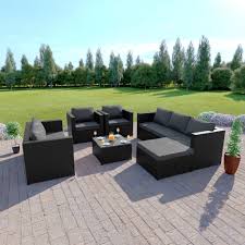Rattan Garden Furniture Corner Sofa Set 7 Seat Black With Dark Cushion Garden Sofa Set Rattan Garden Furniture Rattan Garden Corner Sofa