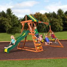 Madison Wooden Swing Set In 2021 Swing Set Backyard Swing Sets Wooden Swing Set