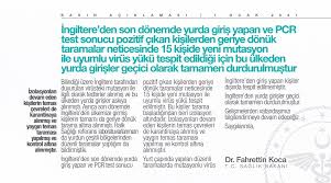 Sağlık bakanı fahrettin koca, sağlık bakanlığı'nın türkiye'deki yeni tip koronavirüs vaka ve ölüm sayısına ilişkin son bilgileri twitter hesabından paylaştı. Dr Fahrettin Koca On Twitter Ingiltere Kaynakli Mutasyon Sebebiyle Yapilan Incelemelerde Bu Ulkeden Yurda Giris Yapan 15 Kiside Mutasyonlu Virus Tespit Edilmis Ve Kontrol Altina Alinmistir Ingiltere Den Yurda Girisler Gecici Olarak Tamamen
