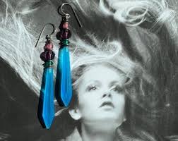 Frosted Capri Blue Prism Earrings: Antique Czech Glass, Austrian Crystal,  Bronze