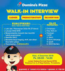 Loker ini bersifat walk in interview. Info Loker Walk Interview Domino Pizza Purwakarta Motekar Subang