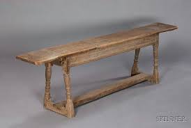 English Jacobean Oak Long Bench 17th Century Plank Bench With Chip Carved Apron On Block And Ring Turned England Furniture Medieval Furniture Medieval Decor