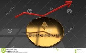 Golden Ethereum Coin Closeup With A Red Raising Graph Chart