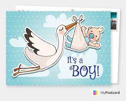 Stork Boy Baby Family Cards Send Real Postcards Online Baby Greeting Cards Baby Shower Cards Baby Scrapbook