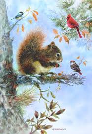 Greg Giordano Squirrel Cardinal Chickadee Birds Tree Branch Snow Christmas Card Squirrel Art Christmas Illustration Christmas Art