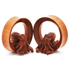 Octopus On Saba Wood Plugs 20mm 50mm Plugs Earrings Tapers And Plugs Ear Gauges Plugs