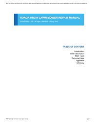 We want to help you get the best results from your mower and to operate it safely. Honda Hr214 Lawn Mower Repair Manual By Sroff30 Issuu