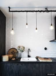 Industrial Style Kitchen Lights Black Counter White Ceramic Bricks Feminine Details Basement Lighting Black Kitchen Faucets Kitchen Inspirations