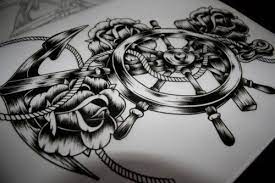 Sea and ocean journey concept captain with ship vector. Boat Anchor With Steering Wheel Rope Rose Tattoos Wheel Tattoo Tattoos