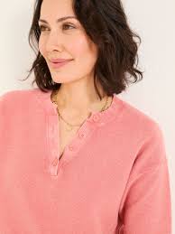 Fleur Rose Pink Laundered Knitted Henley Top