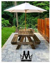 Drill holes all the way around the circle. 8ft Picnic Table With Umbrella Hole Great For Backyard Etsy Farmhouse Picnic Table Wit In 2021 Farmhouse Picnic Table Picnic Table With Umbrella Diy Picnic Table