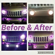 Jeep Wrangler Headlights With Purple Halos Fog Lights With Color Change Halos Bought On A Purple Jeep Jeep Wrangler Headlights Jeep Wrangler Unlimited Sahara