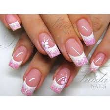White Tips With Pink Glitter Liked On Polyvore Featuring Beauty Products Na Nail Design Nageldesign Nagelpflege Nagelideen