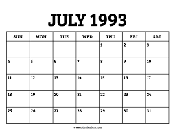 Also month calendars in 1993 including week numbers can be viewed at any time by clicking on one of the above months. Calendar July 1993 Printable Old Calendars