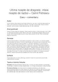 Doc Ultima Noapte De Dragoste Intaia Noapte De Razboi Camil Petrescu Popescu Andrei Academia Edu