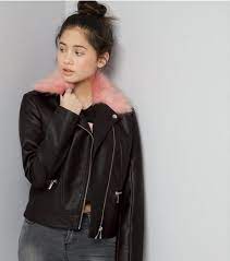 Teens Black Faux Fur Trim Leather Look Jacket New Look Leather Look Jackets New Look Black Faux Fur