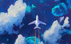 Download Wallpapers Flying Plane Artwork White Plane Sky Clouds Private Jet Besthqwallpapers Com Art Wallpaper Sky Painting Painting Wallpaper