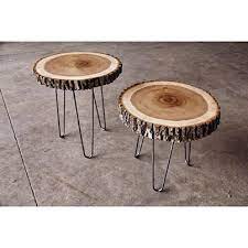 Stump End Tables Black Ash Slabs From A Wind Fall Tree With Raw Steel Hair Pin Legs Reclaim Repurpose Reuse Garden Coffee Table Table Coffee Table
