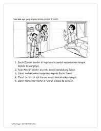 Dua orang budak lelaki membaca buku di bawah pokok yang rendang. Bina Ayat Berdasarkan Gambar Teaching Writing Picture Composition Malay Language