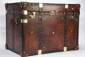 Make offer vintage steamer trunk chest low coffee table base suitcase storage antique loft. Finest English Large Leather Steamer Trunk Coffee Table Etsy
