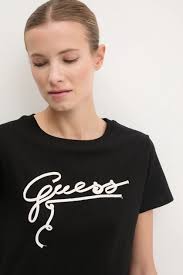 Bavlněné tričko Guess MISTY, barva černá