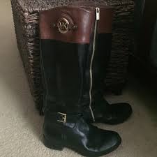 Black Boots With Brown Top Michael Kors Black Brown Top Riding Boots Michael Kors Black Brown Top Leather Riding Boot Worn But Beautiful Shape N Leather Riding Boots Riding Boots Boots