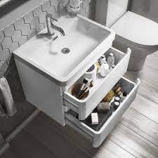 Vanity units are a practical and highly functional bathroom storage solution. 600mm White Wall Hung Countertop Vanity Unit With Basin Portland Better Bathrooms